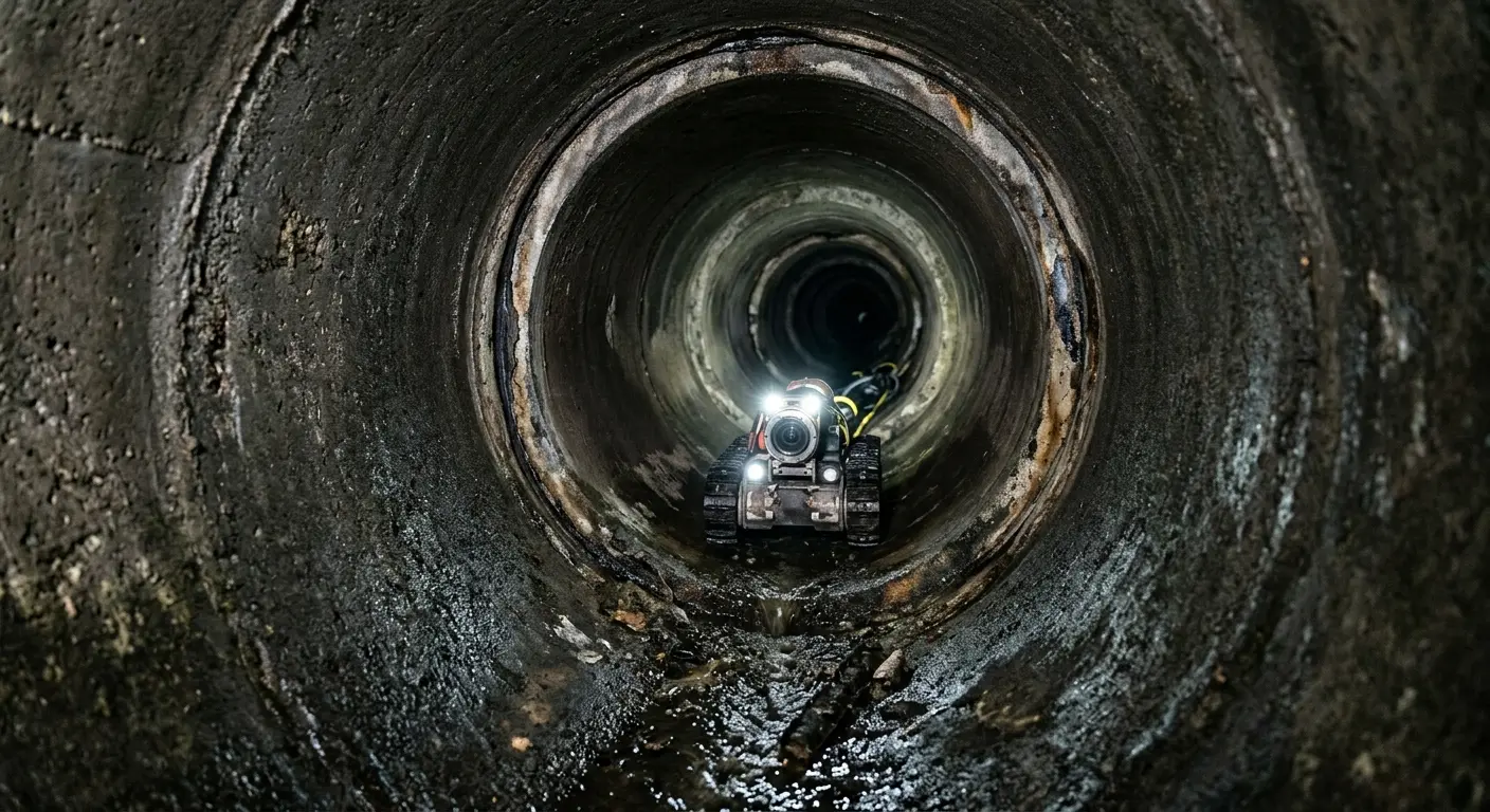 Robotic sewer camera inspecting pipe interior for Drain Snake Service in Latimer